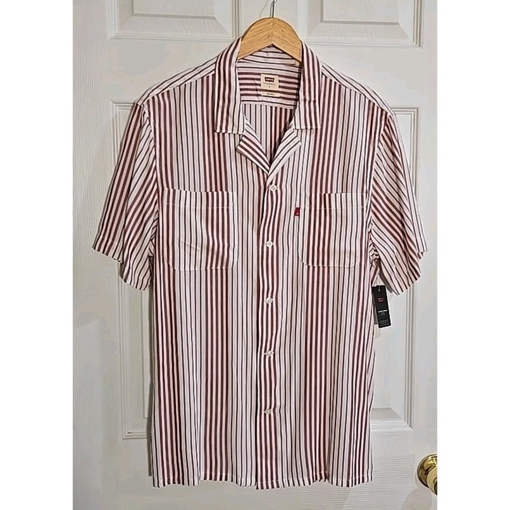 Levi's Button Down Shirt SMALL Classic Camper Red Stripe Relaxed Fit NEW